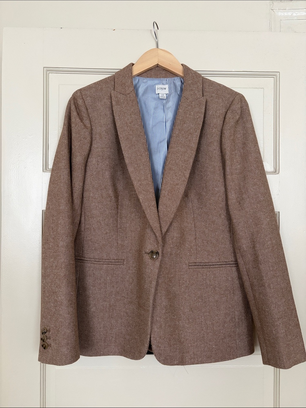 J. Crew Women's Taupe Herringbone Wool-Blend Blazer